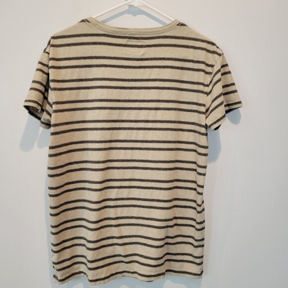 American Eagle Outfitters T Shirt Adult Small Beige Green Striped Short Sleeve - Picture 2 of 9